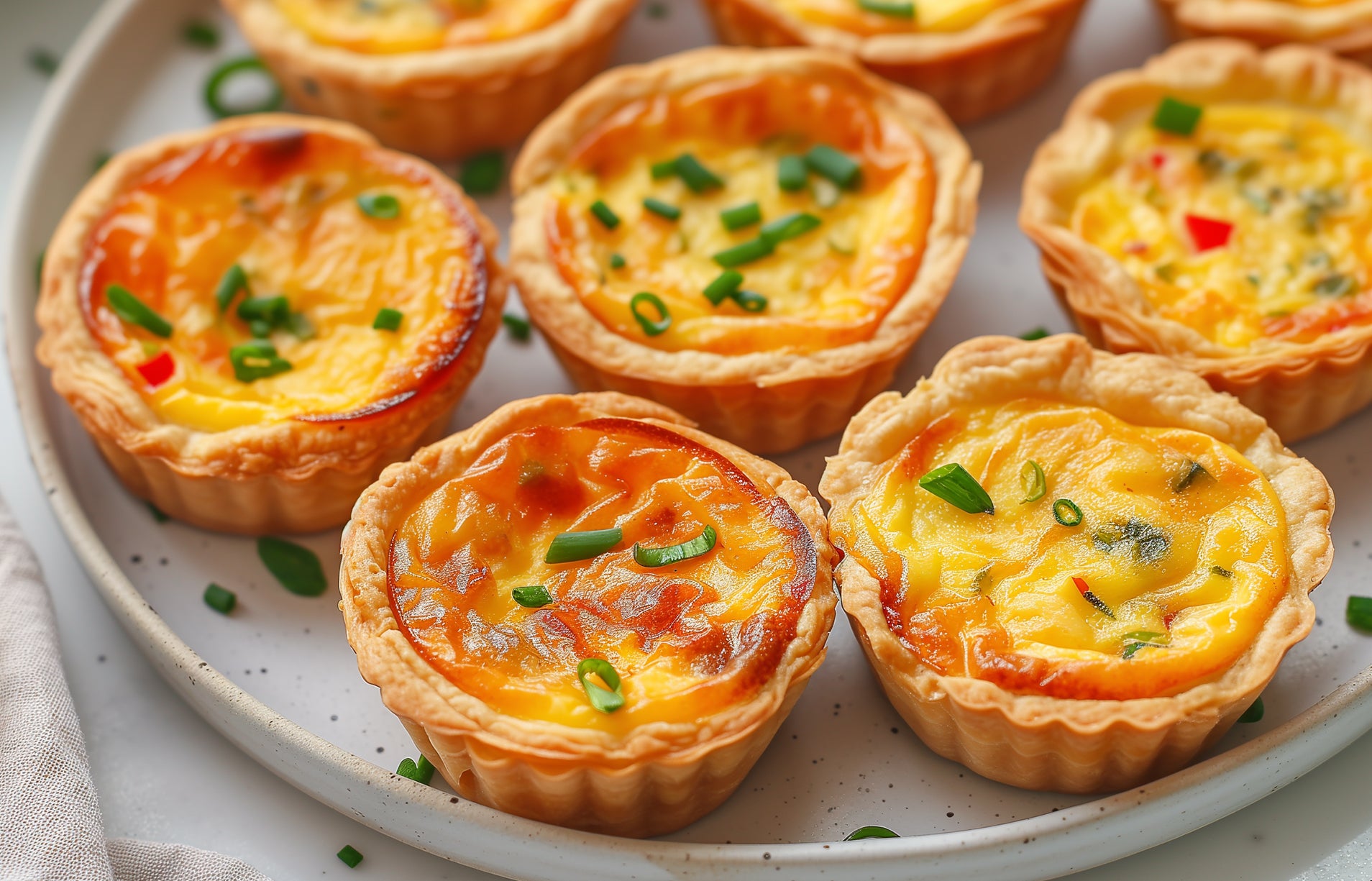 Ruokala mini quiches garnished with spring onions, perfect for brunch