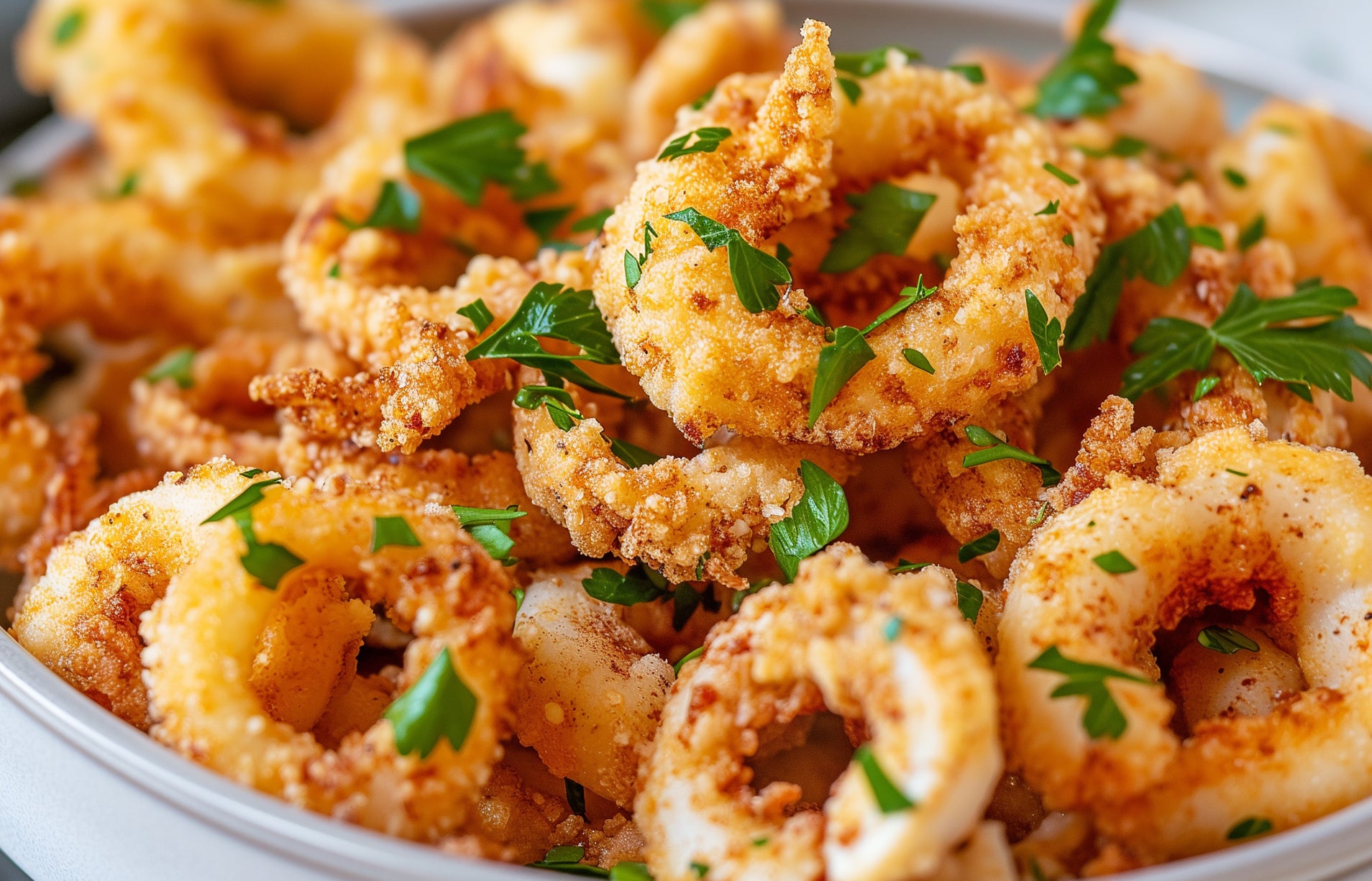 Crispy air-fried calamari with parsley by Ruokala, a healthy snack option