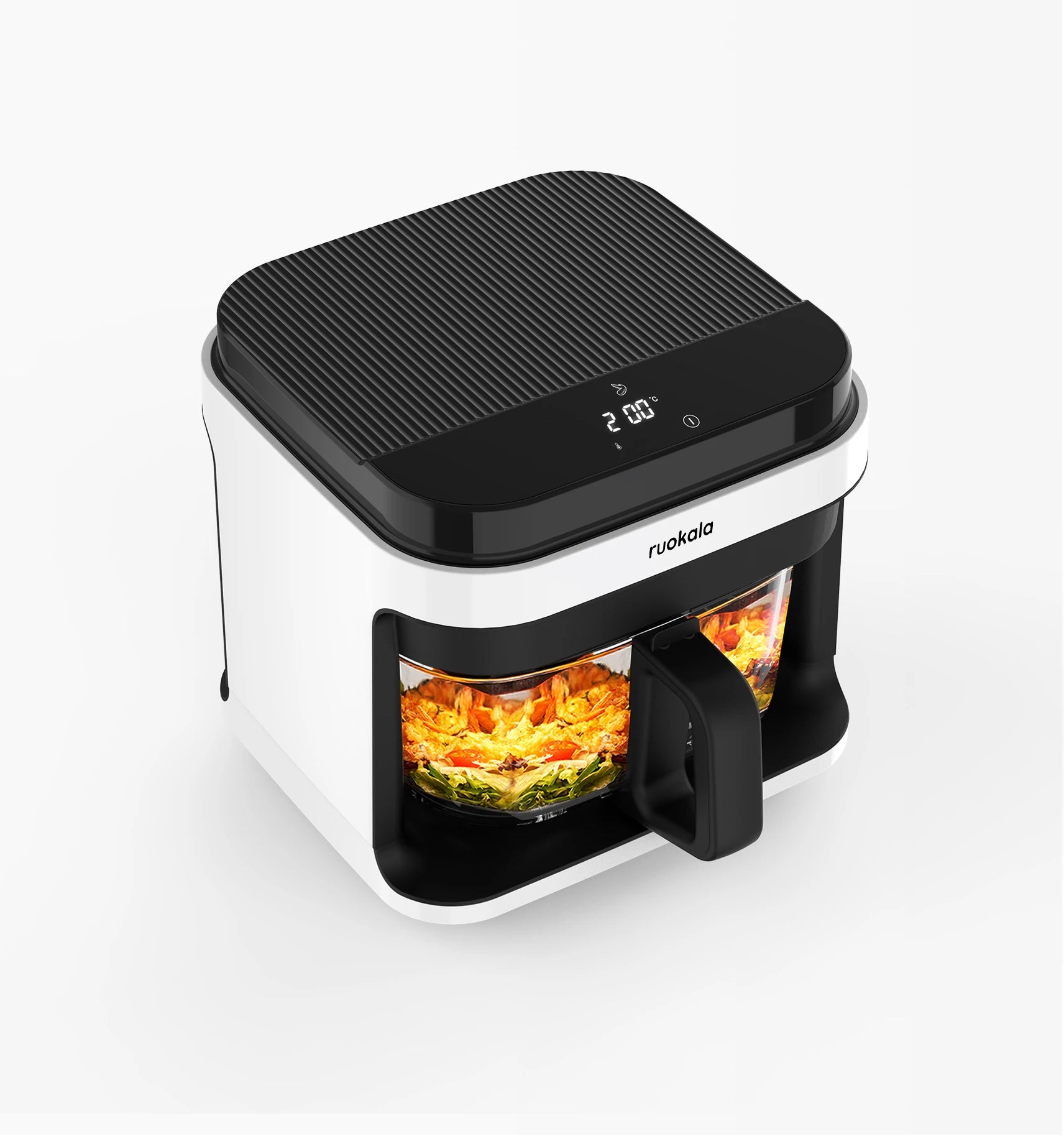 Fresh vegetables grilling in Ruokala air fryer, underlining the appliance's grilling function and healthy meal preparation.