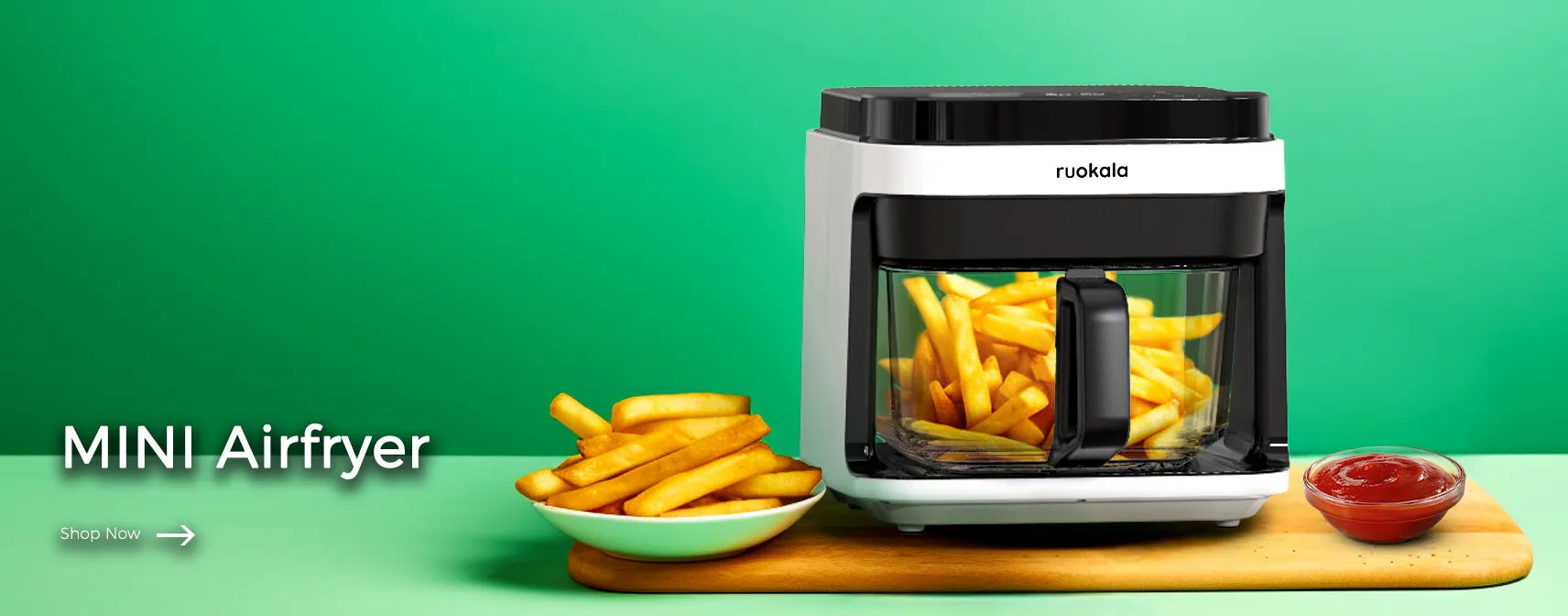 Ruokala MINI Airfryer serving up crispy fries, perfect for snack time